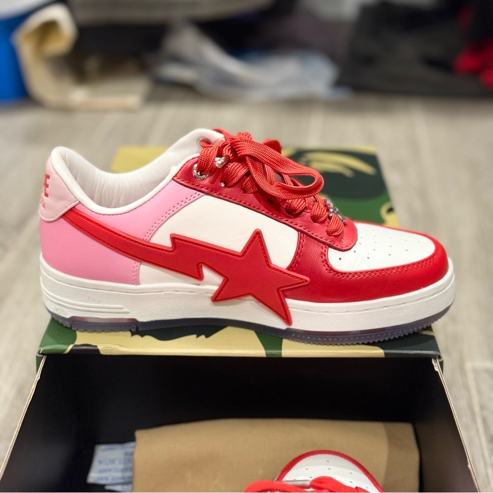 BAPE STA Low Sneakers – Red/Pink/White – A Bathing Ape – New in Box – US Size 5